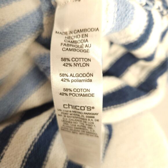 Chicos 1 Womens 8 Blue White Shady Stripes Sweater Drop Shoulder 3/4 Sleeve - Picture 4 of 6